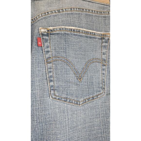 Levi Strauss Womens 12 Denim Skirt Light Blue Wash Button Fly Frayed Hem Floral - Picture 4 of 11